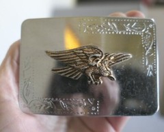 Silver Nickle Plated Iron Engraved Leaves Raised Gold Eagle Landing Belt Buckle