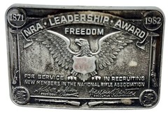1980s NRA LEADERSHIP AWARD FOR SERVICE IN RECRUITING SILVER METAL BELT BUCKLE