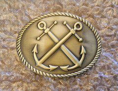 CROSSED ANCHOR BELT BUCKLE, 3&Prime; BRASS FINISH (NEW IN PACKAGE)