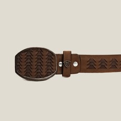 Genuine Braided Petatillo Leather Western Belt with Removable Buckle – Brown