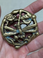 vintage 1970s belt buckle SOLID BRASS handcrafted DRAGONFLY brutalist western