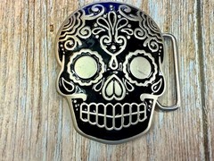 Day Of The Dead Black Skull Mexican Dia De Muertos Belt Buckle- Jeans Friend
