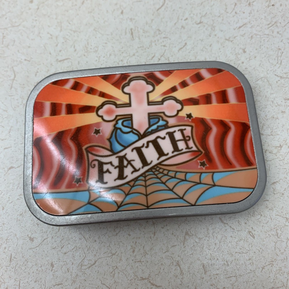 Buckle Down Faith Cross Belt Buckle Jesus Rose Tattoo Spider Web Vintage RARE