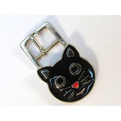 Black Enamel Cat Head Face Small Metal Belt Buckle