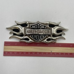 Vintage Y2K Belt Buckle HARLEY DAVIDSON Motorcycle Flames Chrome Metal Western