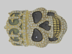 Skull Belt Buckle Gold Metal Pirate Sign Halloween Party Costume Men Bling Style