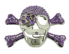 Skull Belt Buckles Crossbones Halloween Pirate Costume Bling Purple Rhinestones