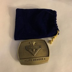 1996 Brass Belt Buckle Handyman Club of America Life Member Vintage
