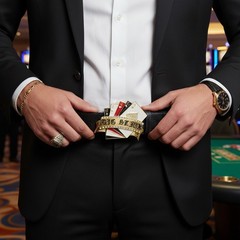 Men Women Gold Metal Casino Cards Belt Buckle Luck Royal Flush Vegas Statement