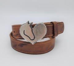 Western Heart Belt Buckle with Horse Head in Antique Silver, Rustic Interchangeable Buckle