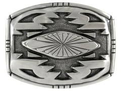 American Southwest Geometric Pattern Sterling Silver Plated Western Belt Buckle