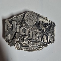 Lot of 3 Michigan 150 Years Statehood Limited Edition Silver Belt Buckles 1.5&Prime;