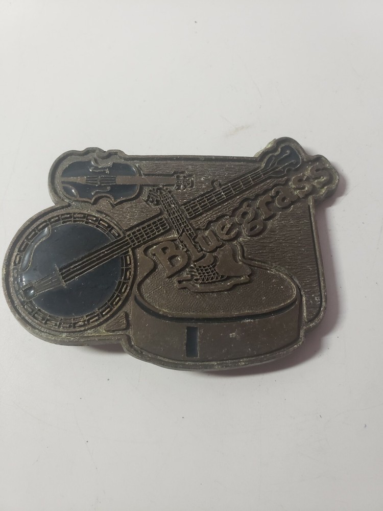 Bluegrass Belt Buckle Bango Guitar Fiddle Detailed 2”x3” Brass
