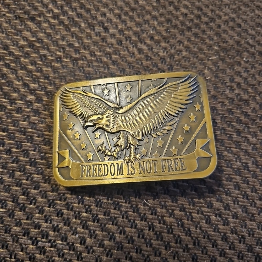 Freedom Is Not Free Brass Belt Buckle Eagle Stars Strips By Sponsor2014 2&Prime;Belt/W