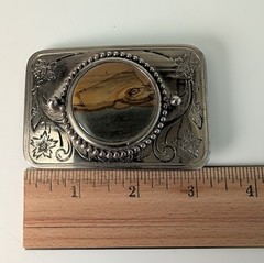 Vintage Landscape Jasper Stone Western Silver Tone Belt Buckle