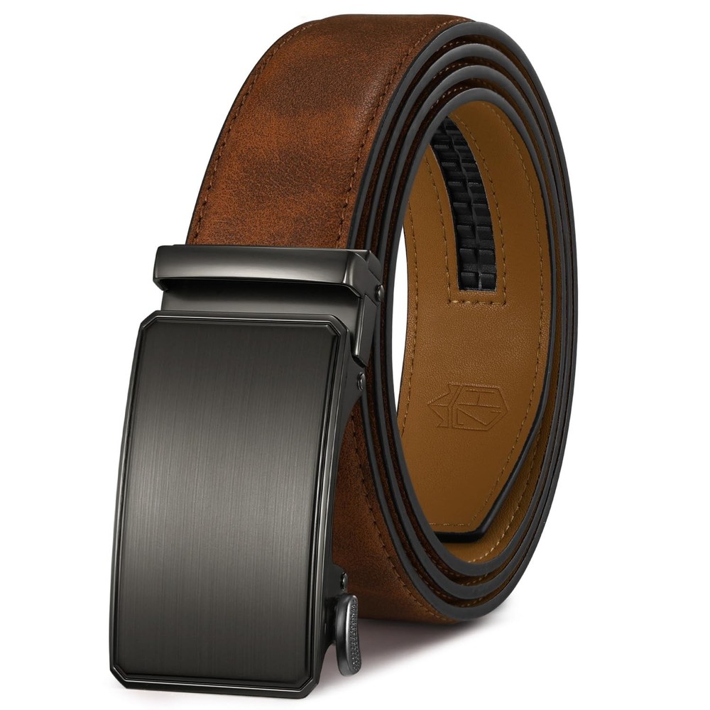 Zitahli Mens Belt Leather 30&Prime; to 36&Prime; Waist Adjustable, Brushed Grey-brwon
