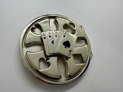 Four Aces Poker Cards Gambling Casino Silver Color Large Spinner Belt Buckle