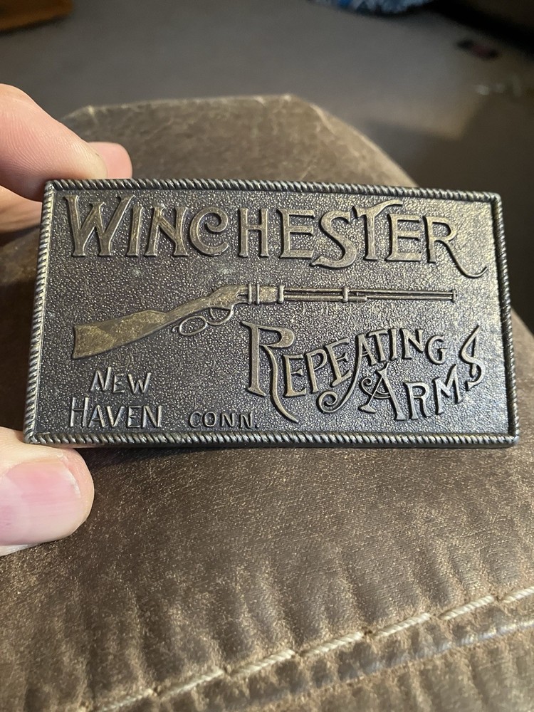 Winchester Repeating Arms New Haven Conn. Rifle Guns Vintage Belt Buckle
