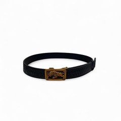 Black Embossed Tiger Buckle Belt Gold Statement Buckle
