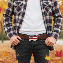 New Men Women Buckle Western Silver American USA Flag United States Casual Look