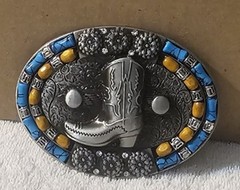 COWBOY BOOT WESTERN RODEO COLORFUL BEADED BELT BUCKLE