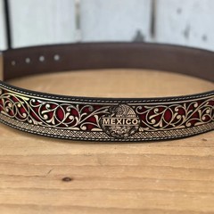 Genuine Laser Cut Leather Mexico Western Belt with Removable Buckle – Silver