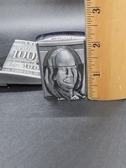$100 Bill Benjamin Franklin Belt Buckle Combo With Hidden Flip Top Lighter New