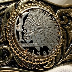Unique Indian Warrior Skull Hobo Nickel Cut Out Coin Belt Buckle