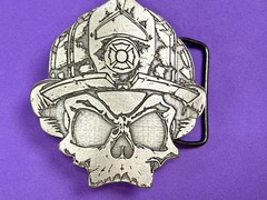 Firefighter Fireman Skull Wearing Helmet Promo Black Helmet Apparel Belt Buckle