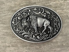 Silver Buffalo Belt Buckle Southwestern Cowboy Style Fits 1.5 Inch Belt