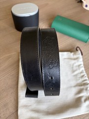 RARE! BWL BILL WALL LEATHER CUSTOM LEATHER BELT W/ STERLING SILVER CROSS SNAP