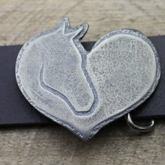 Country Style Horse Head Heart Belt Buckle in Dark Silver, Vintage Interchangeable Buckle