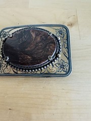 Vintage Belt Buckle Natural Polished Stone Center Quality Piece/ Cowboy Buckle