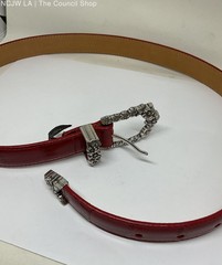 Brighton Red Embossed Leather Silver Tone Buckle Belt – Size M
