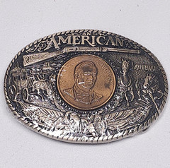 Vtg John Wayne American Belt Buckle Solid Brass Rainy Mtn Designs SEALED 1st Ed.
