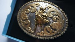 Nocona Belt Buckle BULL RIDER Gold & Silver Tone Western cowboy 3756641