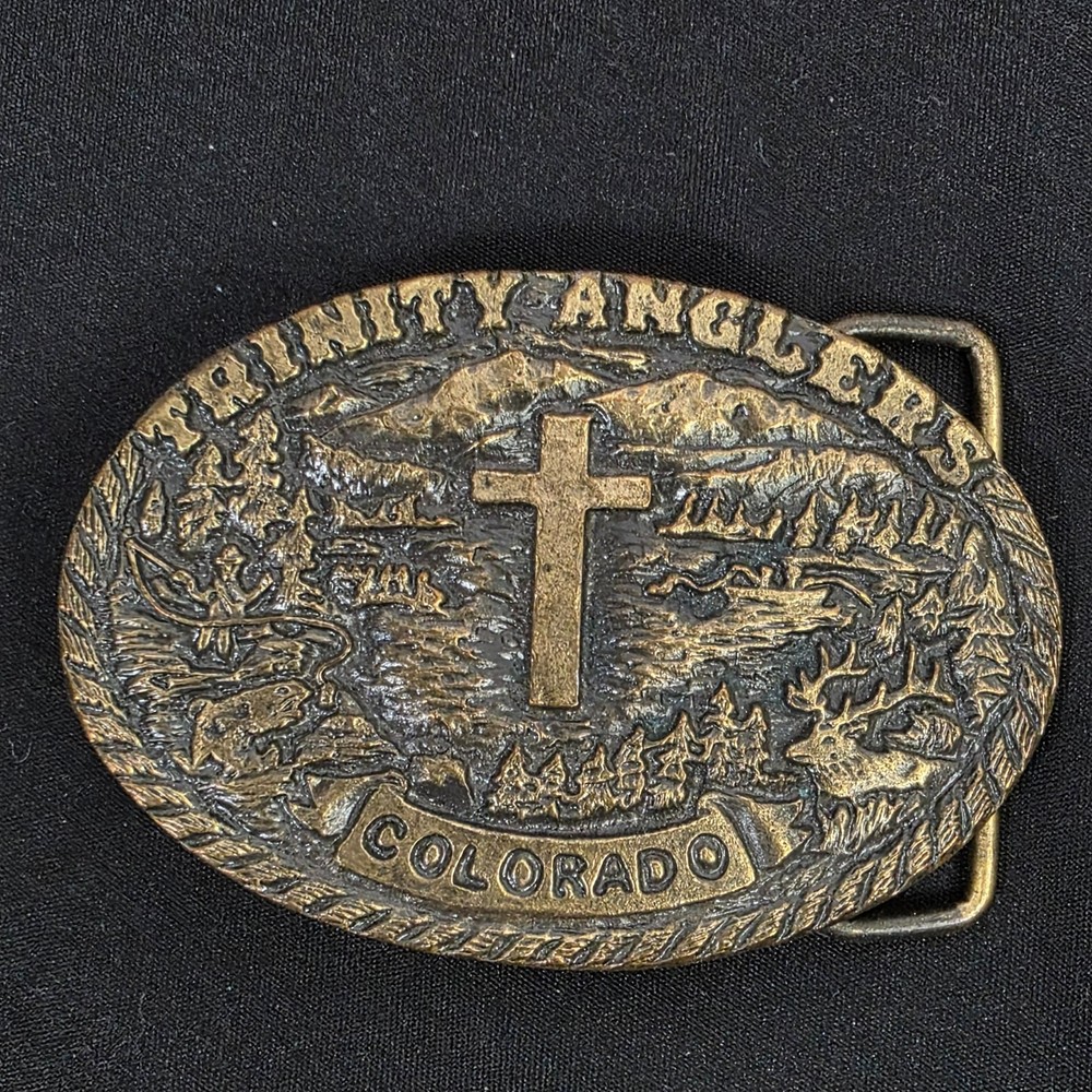 1981 Trinity Anglers Colorado Belt Buckle Vandermee Plating Vintage USA
