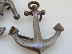 belt buckle vintage metal Anchor cracked sculpture signed T.O.S. TOS Handmade