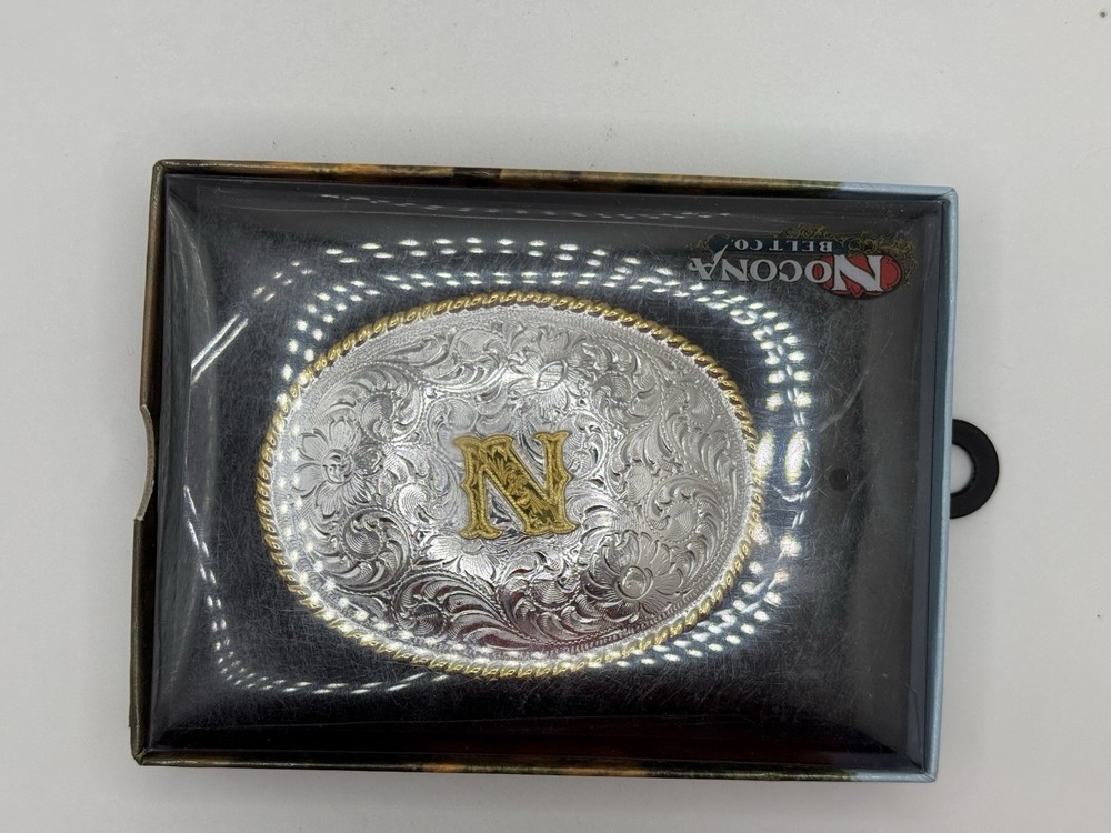 NOCONA BELT CO. OVAL INITIAL BUCKLE “N” ACC BUCKLE NEW – ORIGINAL PACKAGING