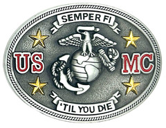U.S.M.C. Semper Fi &lsquo;Til You Die Marine Corrps Enameled Belt Buckle New