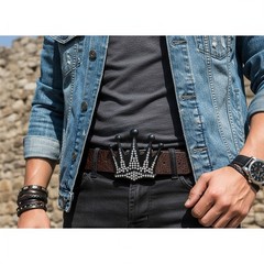 Men Women Black Metal Fashion Belt Buckle Fashion Big King Crown Silver Bling