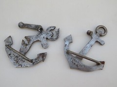 belt buckle vintage metal Anchor cracked sculpture signed T.O.S. TOS Handmade