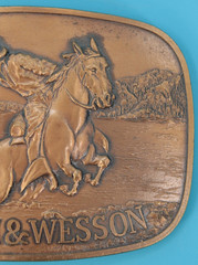 VTG 1975 Smith & Wesson The Hostiles Cowboy On A Horse Belt Buckle