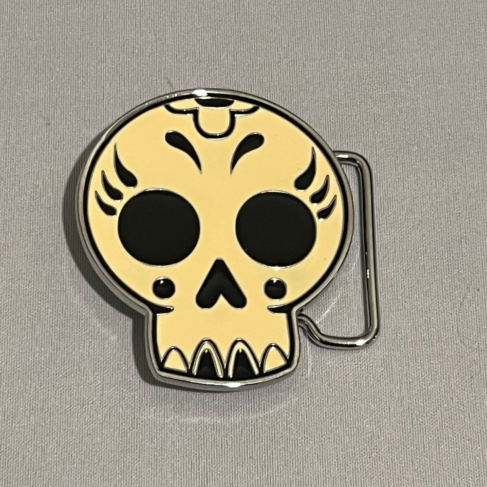 Skull Belt Buckle Metal Enamel Cream Black Sugar Skull Western Punk Unisex
