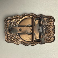 Vintage Belt Buckle Horse Copper Silver Tone Western Horseshoe Ranch Country