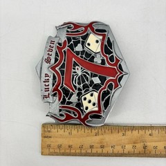 Lucky Seven Belt Buckle Red Black Dice Spider Web Spade Heart