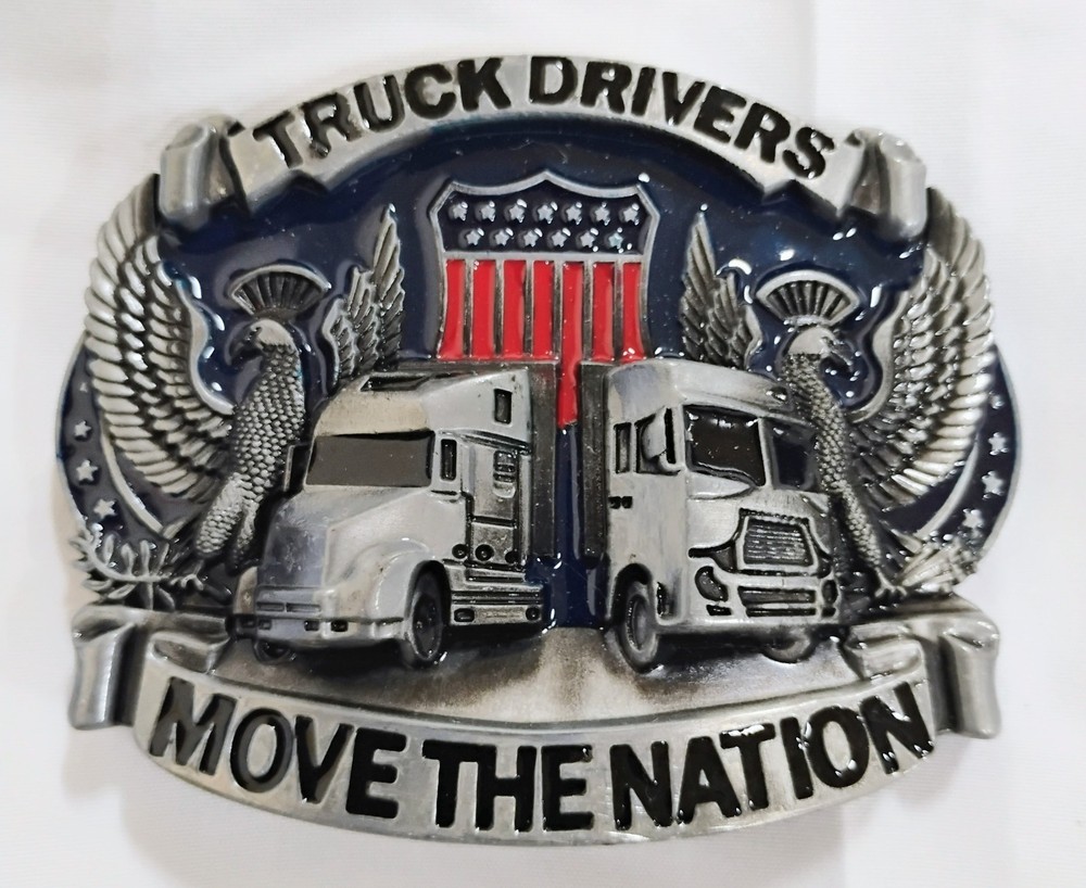 Truck Driver Belt Buckle Big Rig Semi Truck Move The Nation USA Flag Trucker