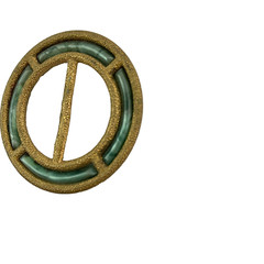 Vintage Made In Germany Brooch Belt Buckle? Hammered Gold Tone Green Enamel