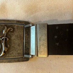 Fleur de Lis reversible pewter type belt buckle. Monogram M on the reverse side
