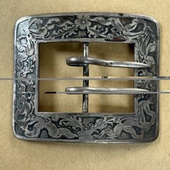Vintage Sterling silver Engraved Floral Frame Belt Buckle Double Prong
